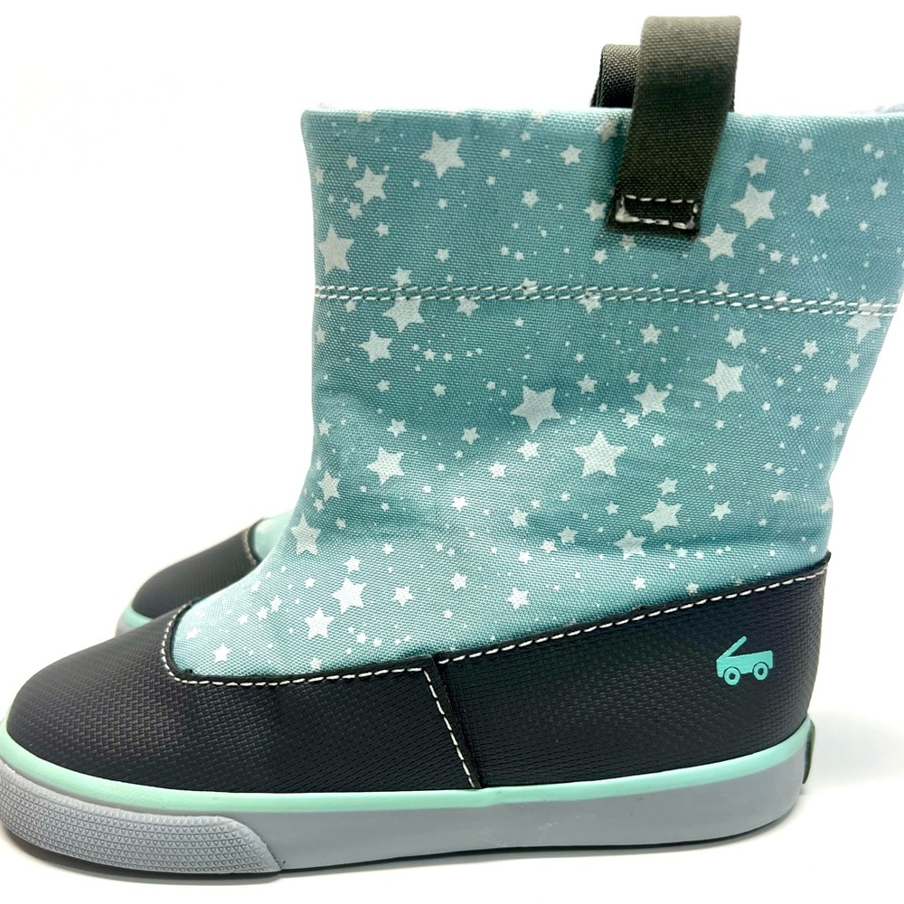 See Kai Run Kids Ripley Boots Aqua/Gray Star Print Pull On Size 9 - Picture 7 of 12